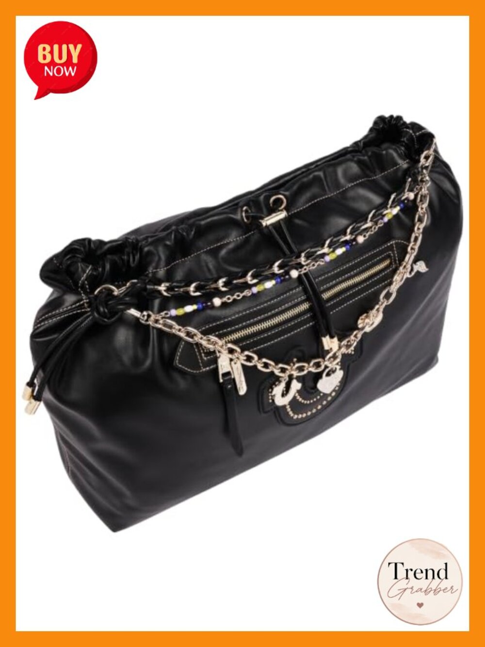 Faux Leather Oversized Hobo Shoulder Bag Studded Chain Strap - Picture 4 of 6